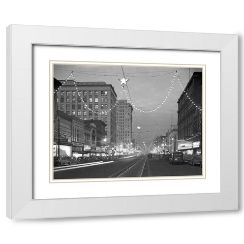 Market Street 1946 White Modern Wood Framed Art Print with Double Matting by Lee, Rachel