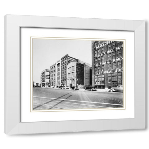Market Street Chattanooga 1933 White Modern Wood Framed Art Print with Double Matting by Lee, Rachel
