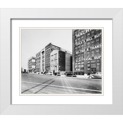 Market Street Chattanooga 1933 White Modern Wood Framed Art Print with Double Matting by Lee, Rachel