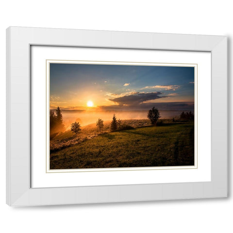 Mountain View 43 White Modern Wood Framed Art Print with Double Matting by Lee, Rachel
