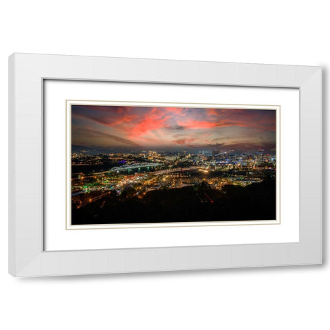 Northshore Lights Sunset White Modern Wood Framed Art Print with Double Matting by Lee, Rachel