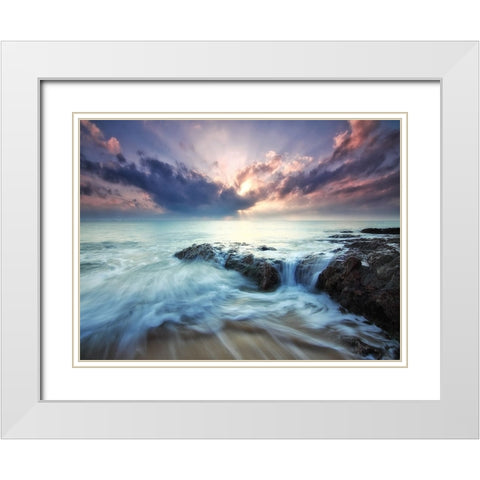 Ocean 37 White Modern Wood Framed Art Print with Double Matting by Lee, Rachel