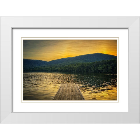 Raccoon Pier Sunglow White Modern Wood Framed Art Print with Double Matting by Lee, Rachel