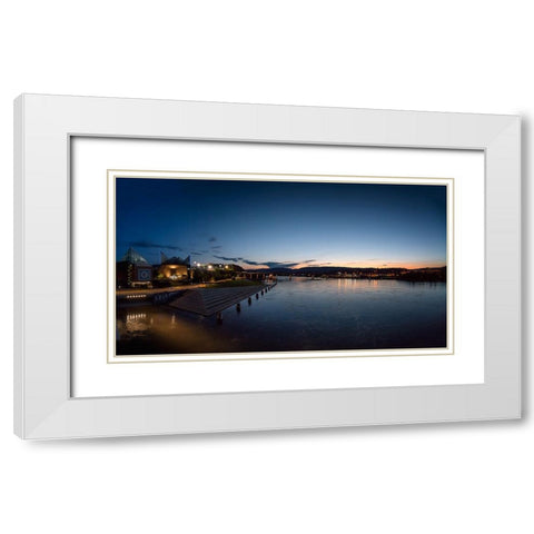 River Downtown at Night Panorama White Modern Wood Framed Art Print with Double Matting by Lee, Rachel