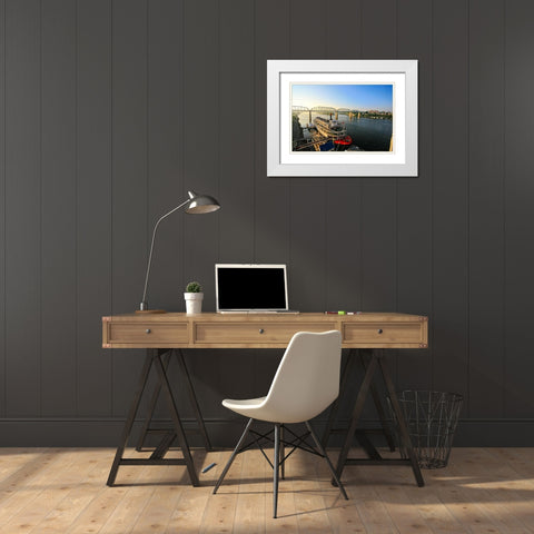 Riverboat From Market White Modern Wood Framed Art Print with Double Matting by Lee, Rachel