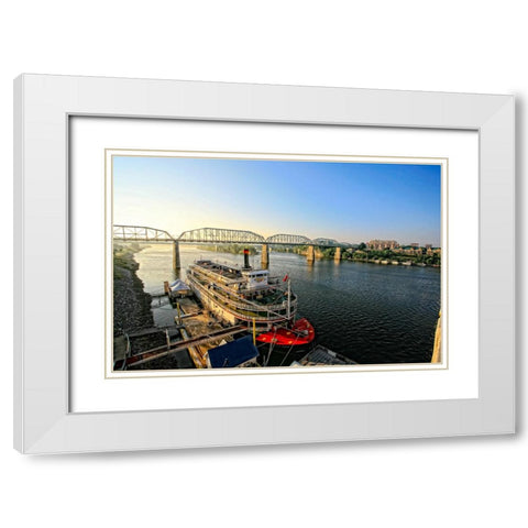 Riverboat From Market White Modern Wood Framed Art Print with Double Matting by Lee, Rachel