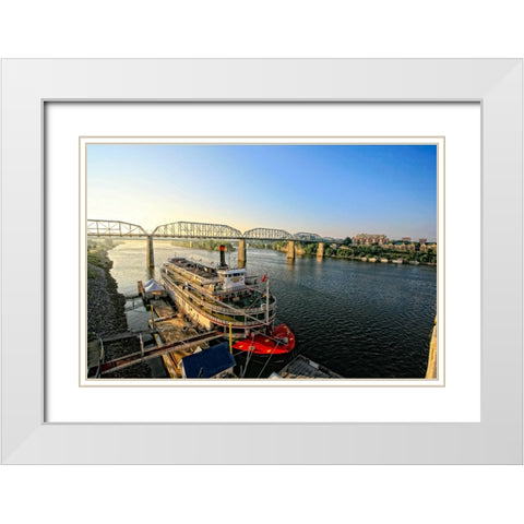 Riverboat From Market White Modern Wood Framed Art Print with Double Matting by Lee, Rachel