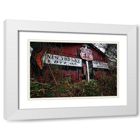 Route 11 Barn Sign White Modern Wood Framed Art Print with Double Matting by Lee, Rachel