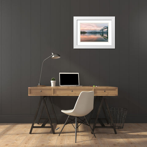 Scenic City 94 White Modern Wood Framed Art Print with Double Matting by Lee, Rachel