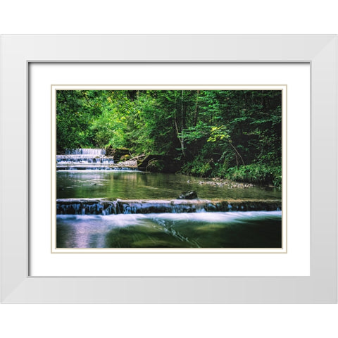 Stream 18 White Modern Wood Framed Art Print with Double Matting by Lee, Rachel