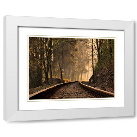 Train Track 9 White Modern Wood Framed Art Print with Double Matting by Lee, Rachel