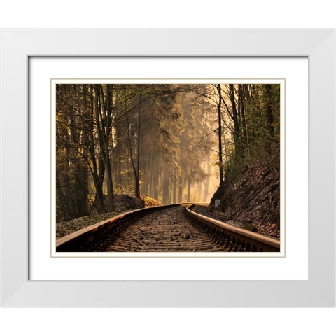 Train Track 9 White Modern Wood Framed Art Print with Double Matting by Lee, Rachel