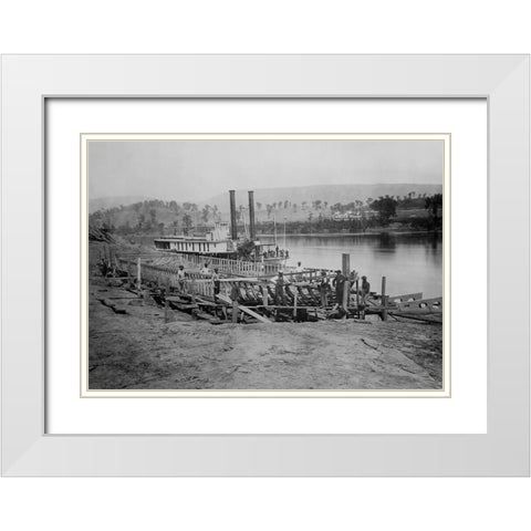 Transport Steamer Building 1864 White Modern Wood Framed Art Print with Double Matting by Lee, Rachel