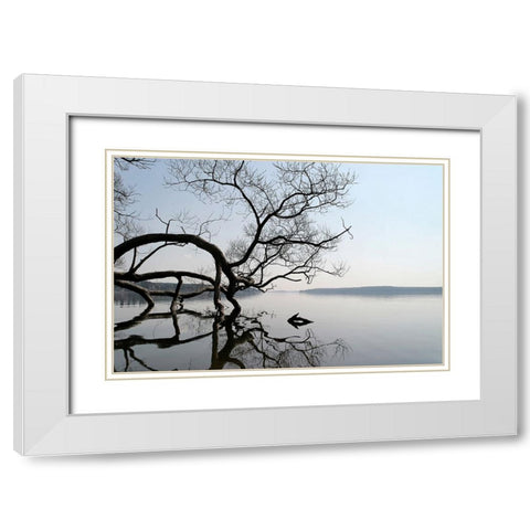 Trees and Water 7 White Modern Wood Framed Art Print with Double Matting by Lee, Rachel