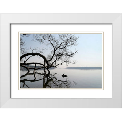 Trees and Water 7 White Modern Wood Framed Art Print with Double Matting by Lee, Rachel