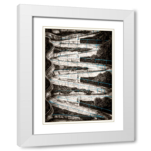 Walk My Way Sepia w Blue Rails White Modern Wood Framed Art Print with Double Matting by Lee, Rachel