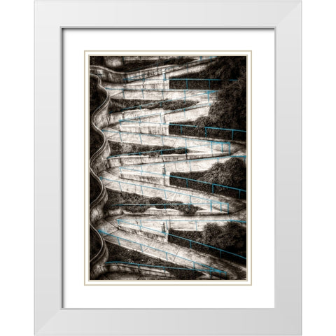 Walk My Way Sepia w Blue Rails White Modern Wood Framed Art Print with Double Matting by Lee, Rachel