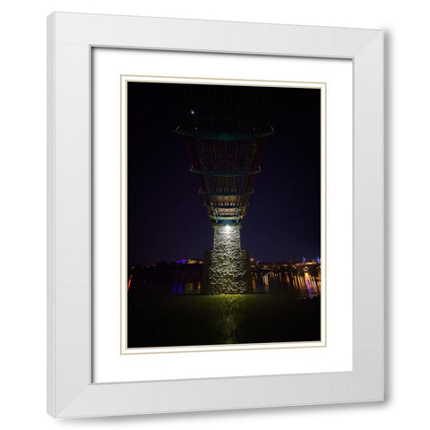 Walnut Bridge Column Night White Modern Wood Framed Art Print with Double Matting by Lee, Rachel
