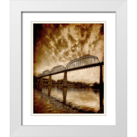 Walnut Bridge Sunset Textured White Modern Wood Framed Art Print with Double Matting by Lee, Rachel