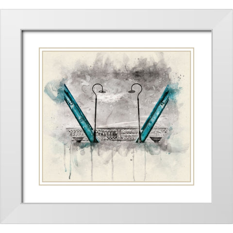 Walnut Love Mask Blue Rail Watercolor White Modern Wood Framed Art Print with Double Matting by Lee, Rachel