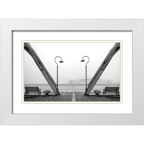 Walnut Posts in Fog BW White Modern Wood Framed Art Print with Double Matting by Lee, Rachel