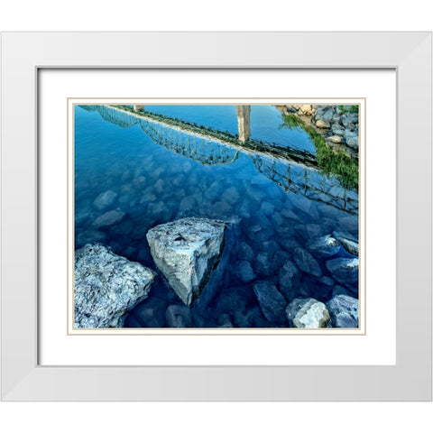 Walnut River Reflection w Rocks White Modern Wood Framed Art Print with Double Matting by Lee, Rachel