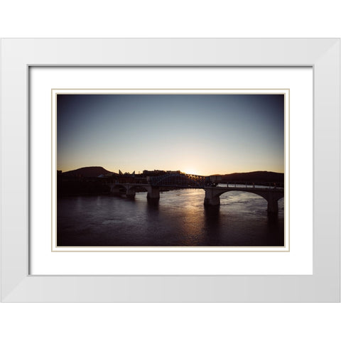 Walnut Street Bridge Sundown White Modern Wood Framed Art Print with Double Matting by Lee, Rachel