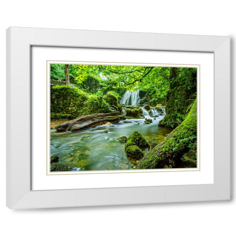 Waterfall 58 White Modern Wood Framed Art Print with Double Matting by Lee, Rachel