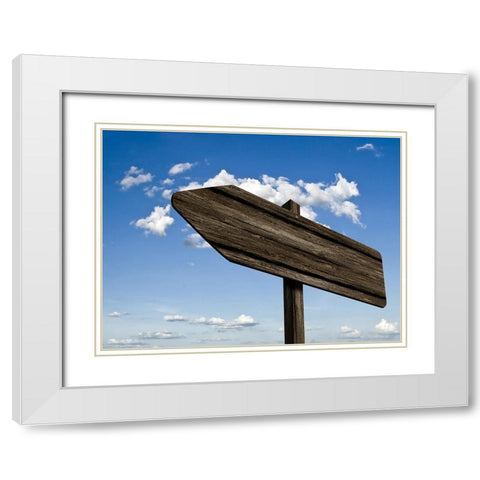 Wooden Arrow Sign White Modern Wood Framed Art Print with Double Matting by Lee, Rachel