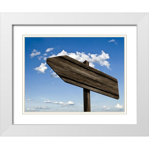 Wooden Arrow Sign White Modern Wood Framed Art Print with Double Matting by Lee, Rachel