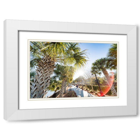 Palm Walk Sun White Modern Wood Framed Art Print with Double Matting by Malone, Will