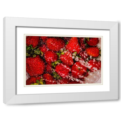 Strawberry Bath White Modern Wood Framed Art Print with Double Matting by Malone, Will