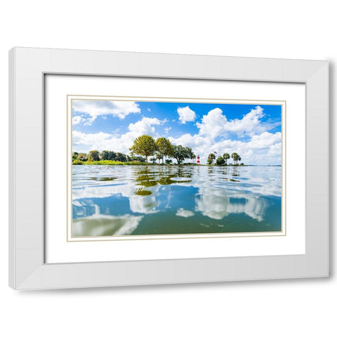 Candy Cane Lighthouse White Modern Wood Framed Art Print with Double Matting by Malone, Will