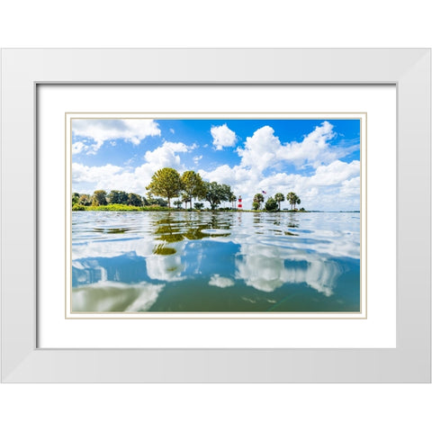 Candy Cane Lighthouse White Modern Wood Framed Art Print with Double Matting by Malone, Will