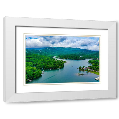 Lake Chatuge Aerial White Modern Wood Framed Art Print with Double Matting by Malone, Will
