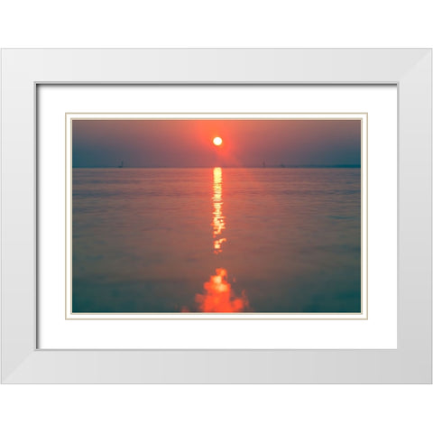 The Red Sun White Modern Wood Framed Art Print with Double Matting by Malone, Will