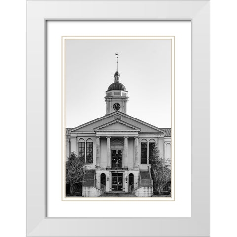 Aiken Courthouse Monochrome White Modern Wood Framed Art Print with Double Matting by Malone, Will