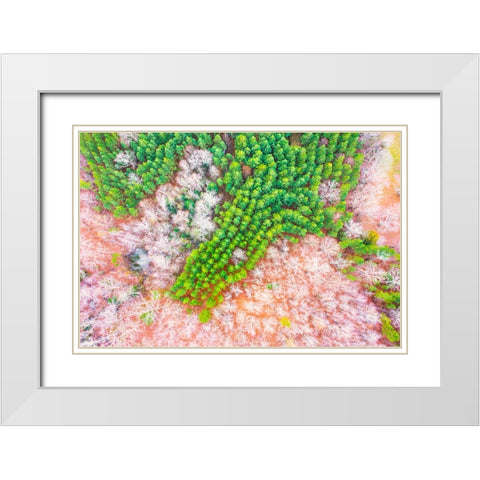Green Splotch White Modern Wood Framed Art Print with Double Matting by Malone, Will