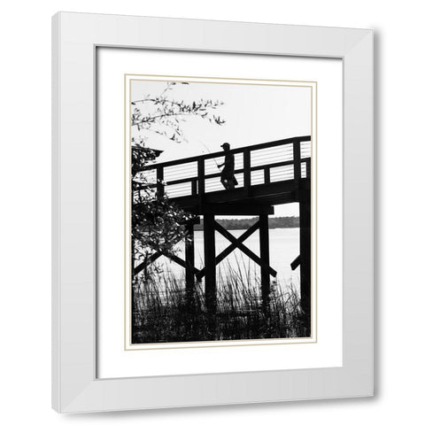 Fishin White Modern Wood Framed Art Print with Double Matting by Malone, Will