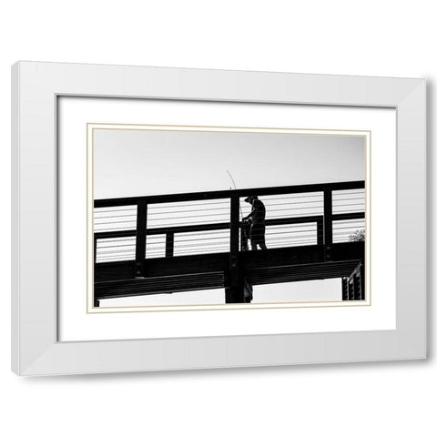 Fishin 2 White Modern Wood Framed Art Print with Double Matting by Malone, Will