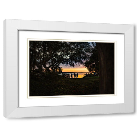 Sunset Spectators White Modern Wood Framed Art Print with Double Matting by Malone, Will