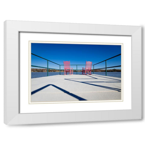 Pink Chairs White Modern Wood Framed Art Print with Double Matting by Malone, Will