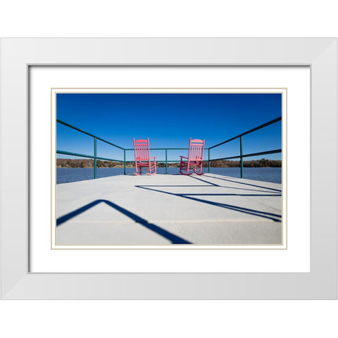 Pink Chairs White Modern Wood Framed Art Print with Double Matting by Malone, Will