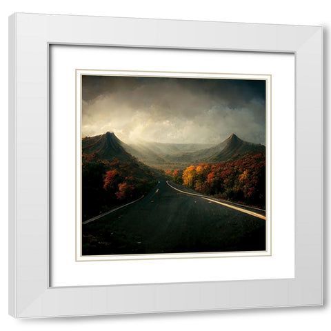 Autumn Road 2 White Modern Wood Framed Art Print with Double Matting by Screendoor