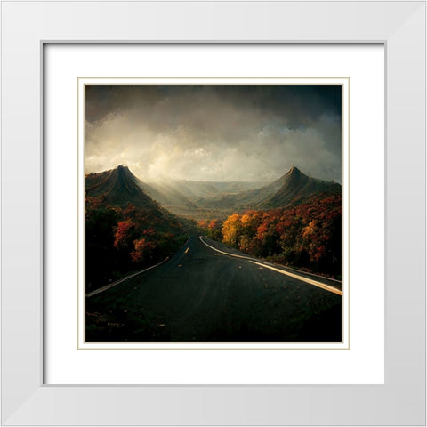 Autumn Road 2 White Modern Wood Framed Art Print with Double Matting by Screendoor