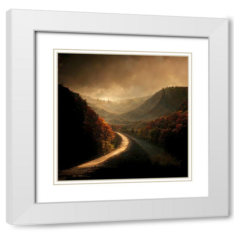 Autumn Road 4 White Modern Wood Framed Art Print with Double Matting by Screendoor