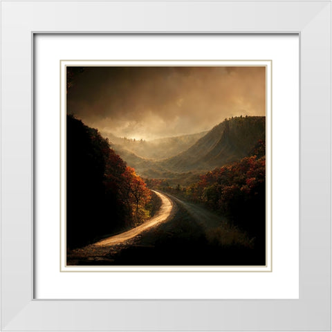Autumn Road 4 White Modern Wood Framed Art Print with Double Matting by Screendoor
