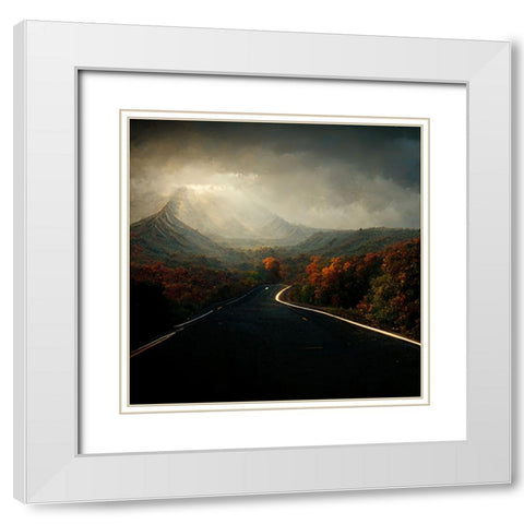 Autumn Road White Modern Wood Framed Art Print with Double Matting by Screendoor