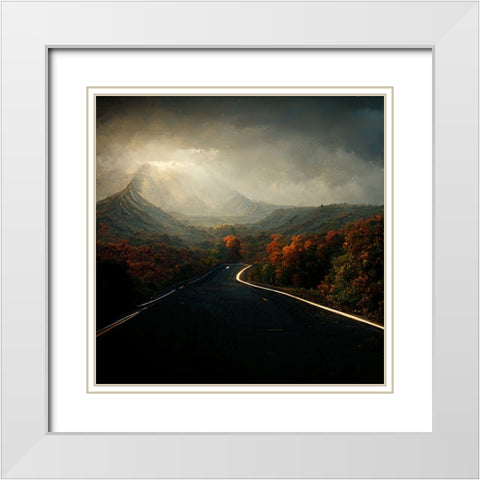 Autumn Road White Modern Wood Framed Art Print with Double Matting by Screendoor