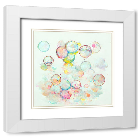 Bubbles 10 White Modern Wood Framed Art Print with Double Matting by Screendoor